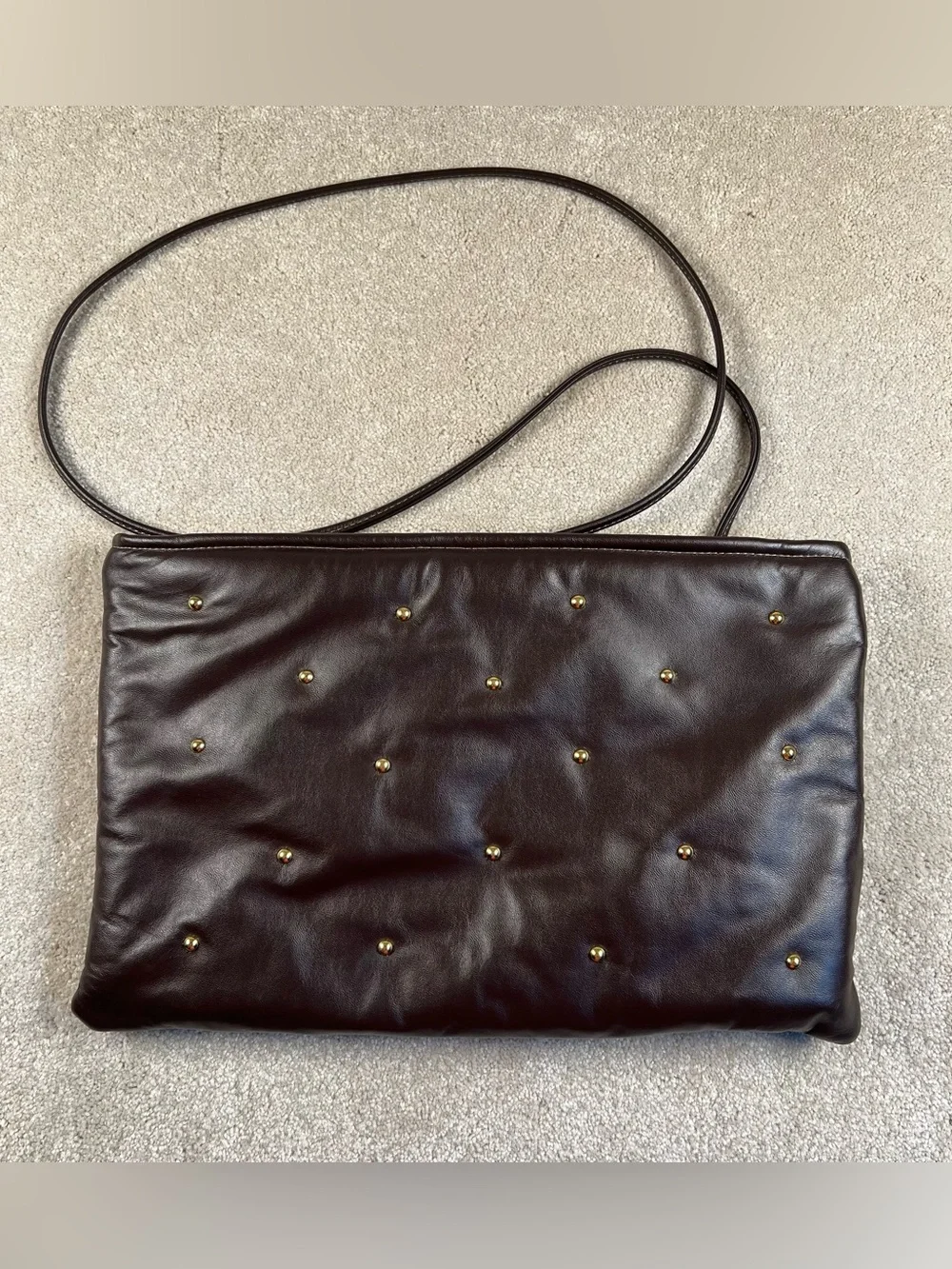 Vintage Pruse Genuine Leather Made in USA Brown Studded - Picture 1 of 10